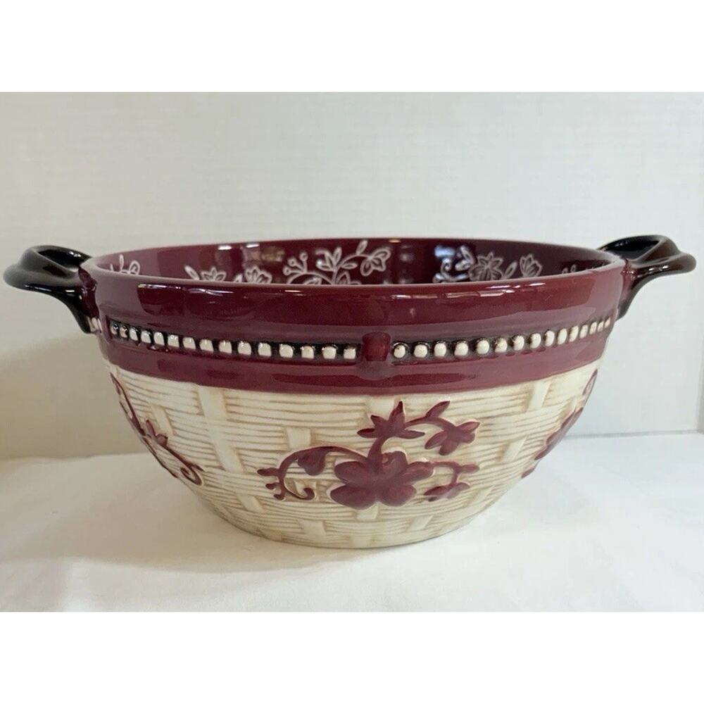 Large Temptations By Tara Lace Floral Mixing/ serving Bowl With Handles 2.5 Qt